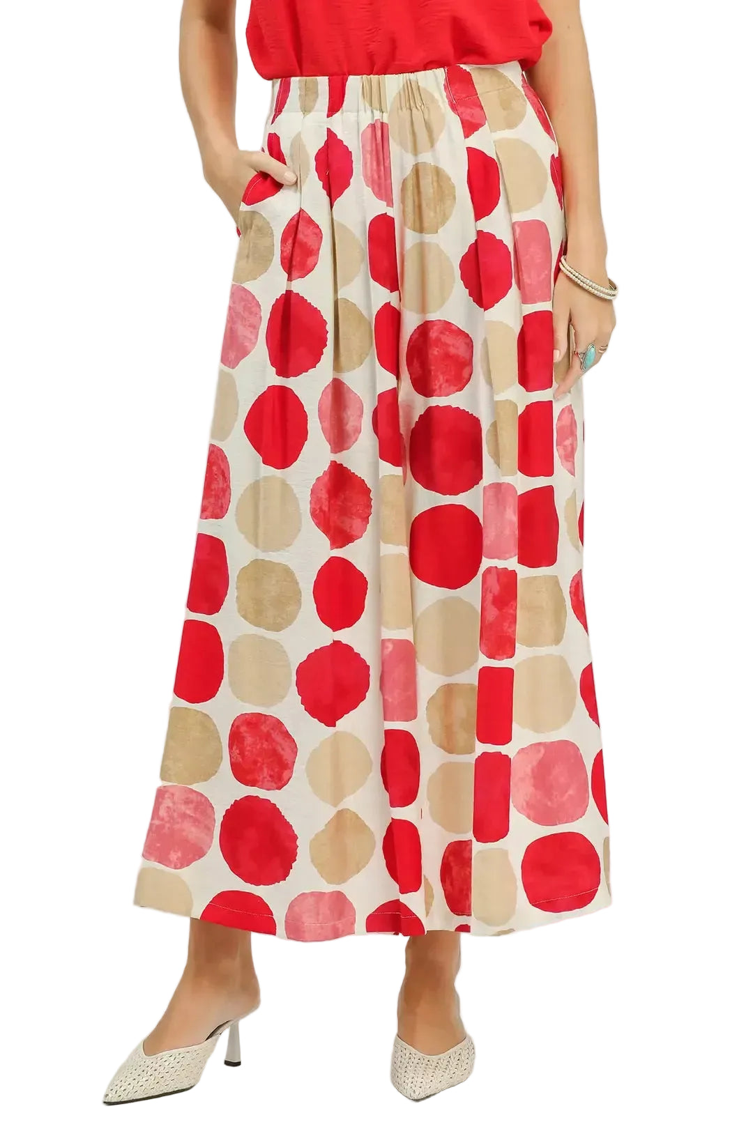 Women's Red Dot Print Wide Leg Pants | Tigbul Variety Fashion
