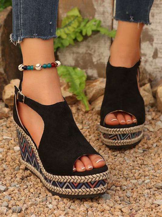 Cutout Platform Wedge Sandals - Tigbul's Variety Fashion Shop