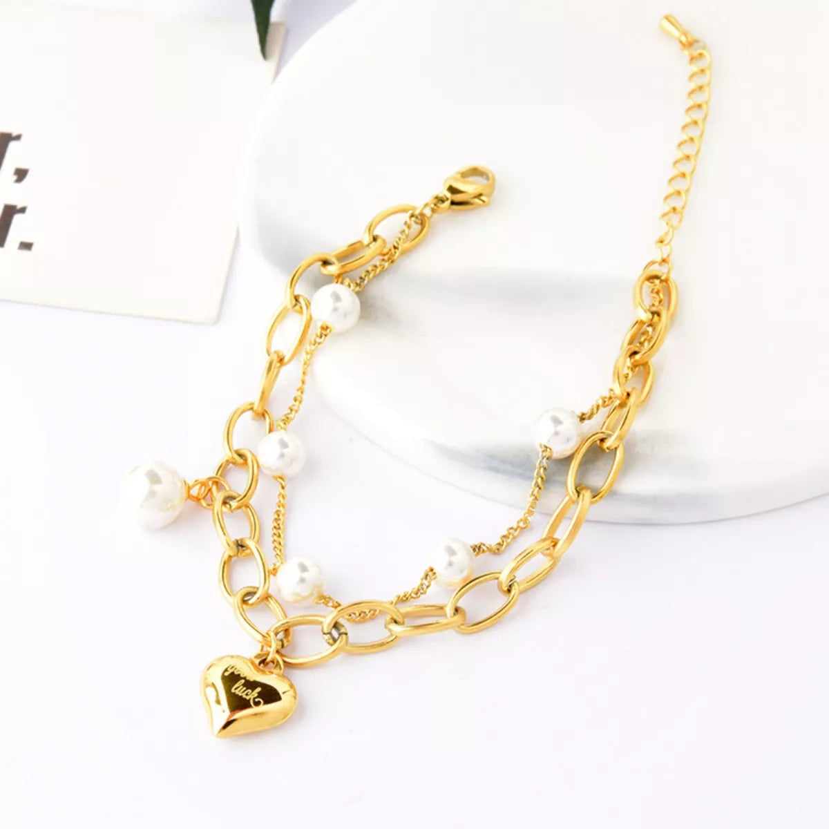 18K Gold-Plated Heart Charm Bracelet - Tigbul's Variety Fashion Shop