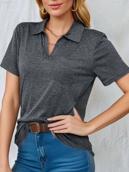 Johnny Collar Short Sleeve Top - Tigbul's Variety Fashion Shop