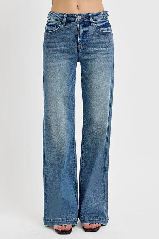 RISEN Full Size Tummy Control High Rise Wide Adjustable Waist Band Jeans Plus Size - Tigbul's Variety Fashion Shop