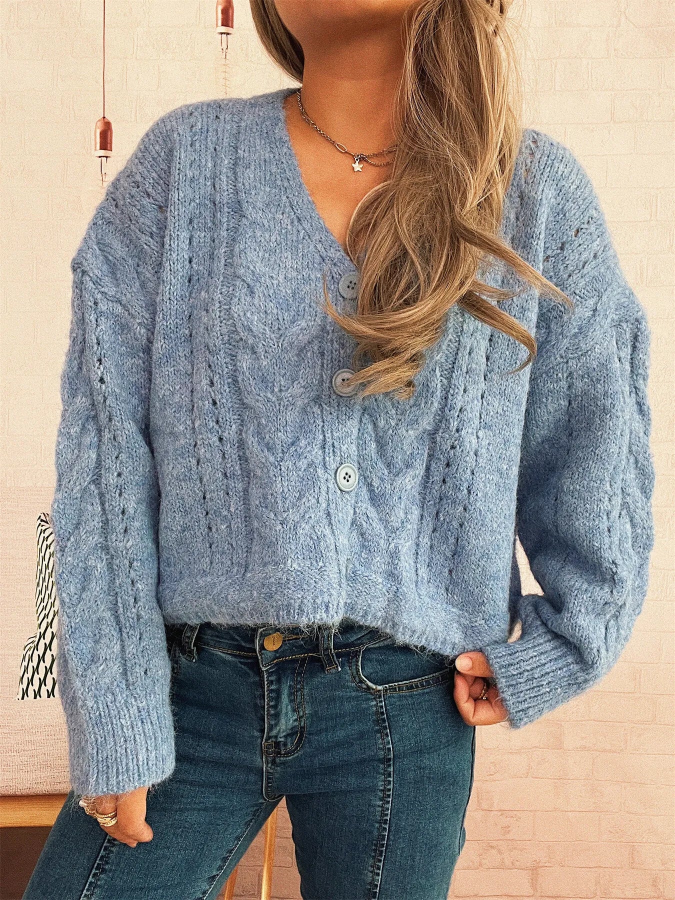 Cable Knit Button-Up Cardigan - Tigbul's Variety Fashion Shop