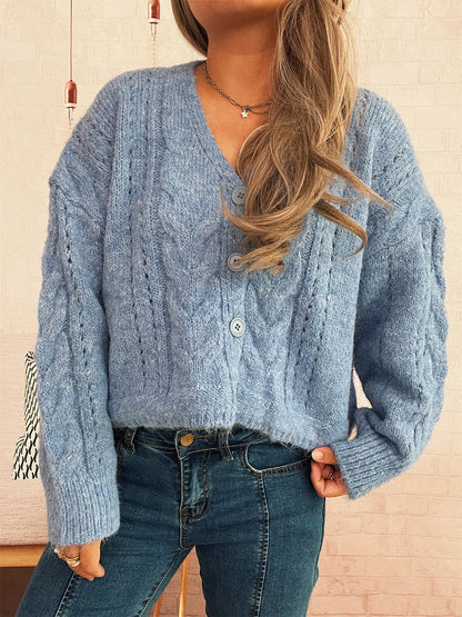 Cable Knit Button-Up Cardigan - Tigbul's Variety Fashion Shop