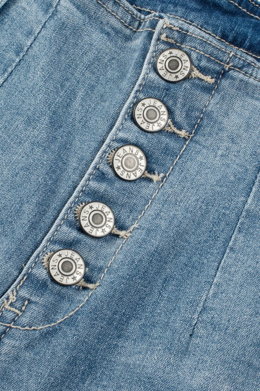 Addilyn Straight Loose Leg Jeans—Dusk Blue logo metal buttons at waist
