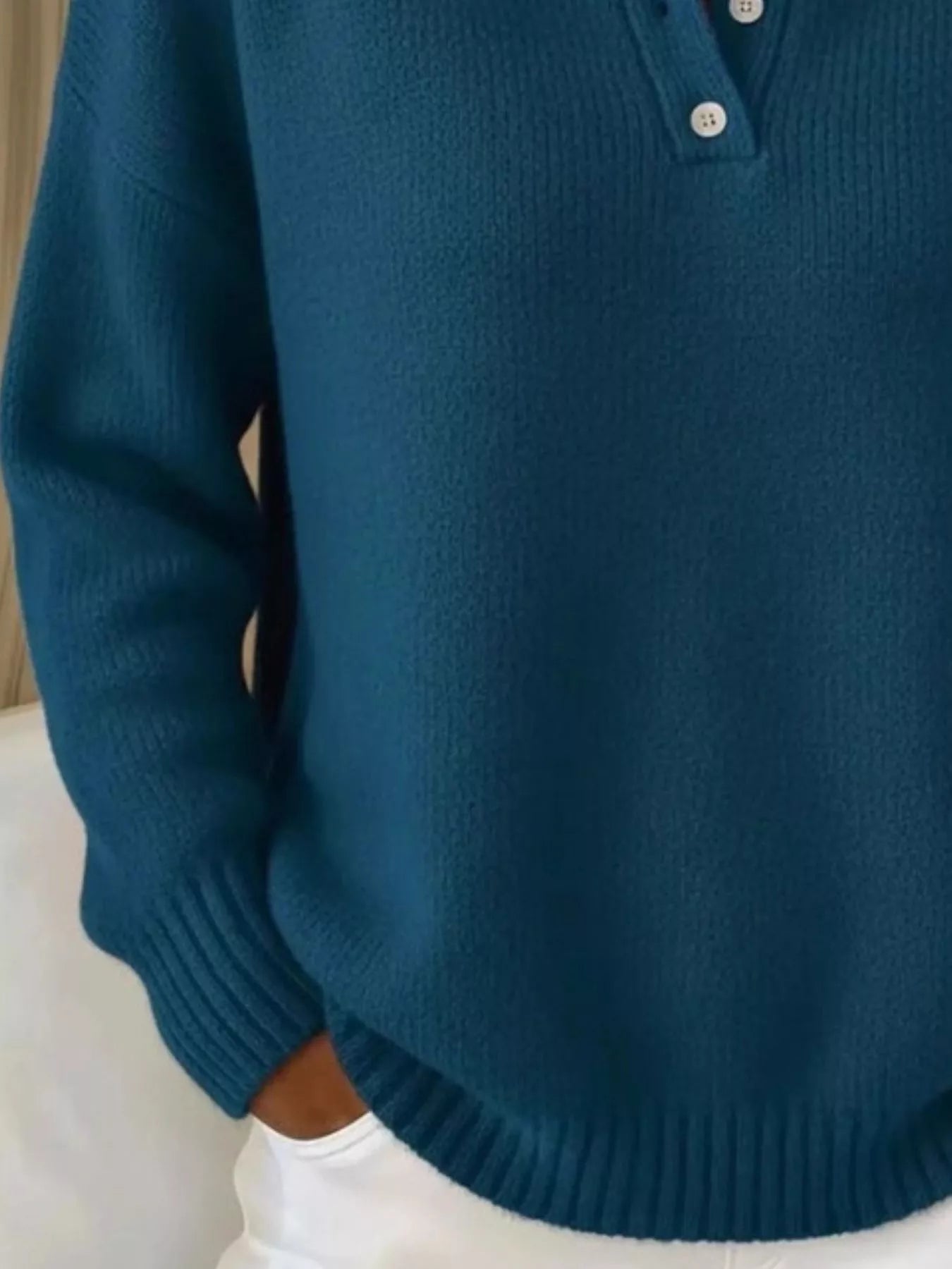 Full Size Button Detail Drop Shoulder Sweater Plus Size - Tigbul's Variety Fashion Shop