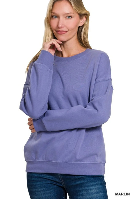 Zenana Full Size Fleece Drop Shoulder Sweatshirt Plus Size - Tigbul's Variety Fashion Shop