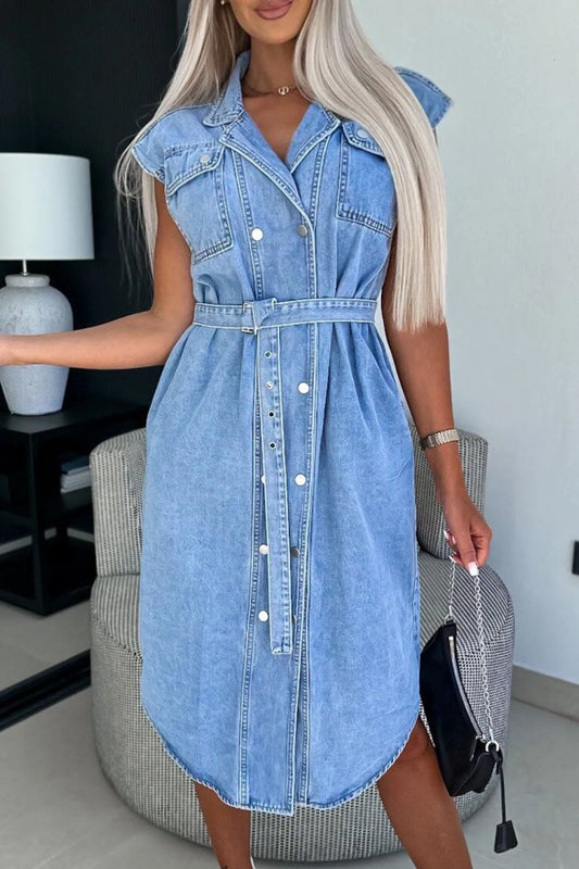 Button Front Denim Dress with Pockets - Tigbul's Variety Fashion Shop