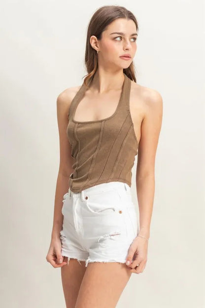 Mineral Wash Halter Neck Everyday Top - Tigbul's Variety Fashion Shop