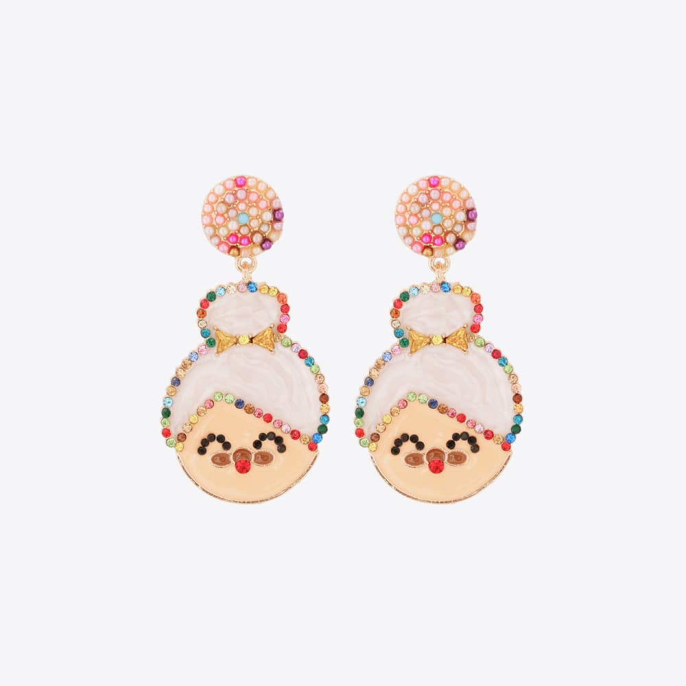 Rhinestone Alloy Mrs. Claus Earrings - Tigbul's Variety Fashion Shop