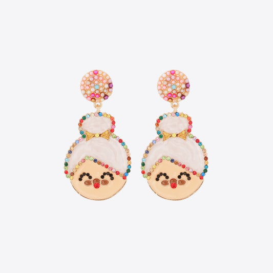 Rhinestone Alloy Mrs. Claus Earrings - Tigbul's Variety Fashion Shop