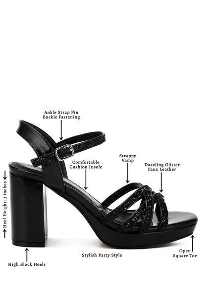 Sparks Fly Glitter Strappy Block Sandals - Tigbul's Variety Fashion Shop