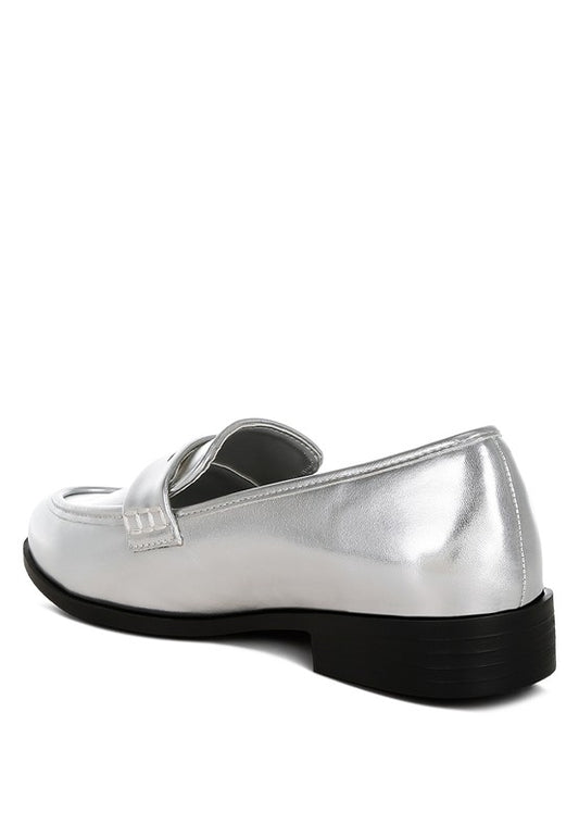 Rugle Metallic Faux Leather Flat Loafers - Tigbul's Variety Fashion Shop