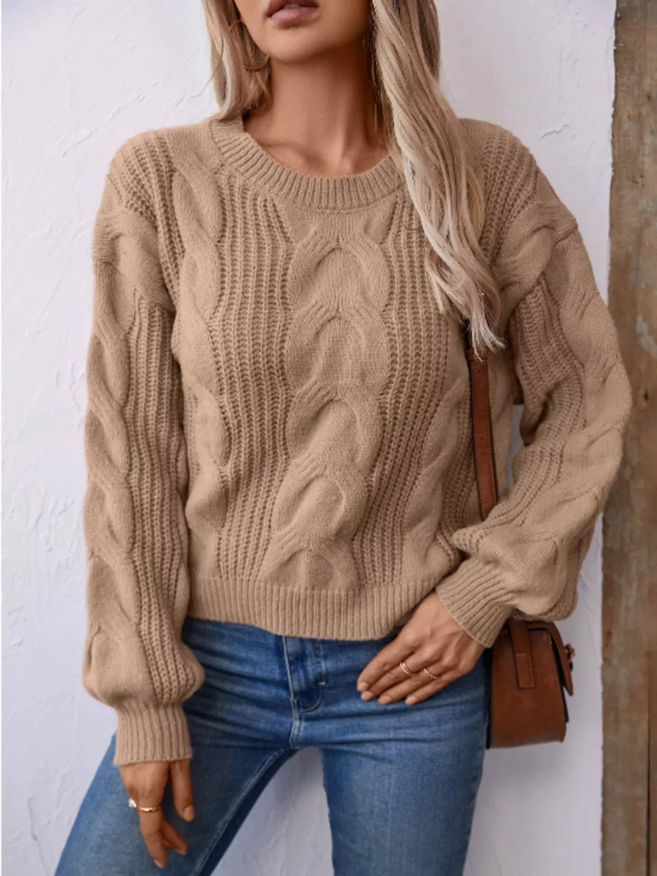 Cable Knit Long Sleeve Sweater - Tigbul's Variety Fashion Shop