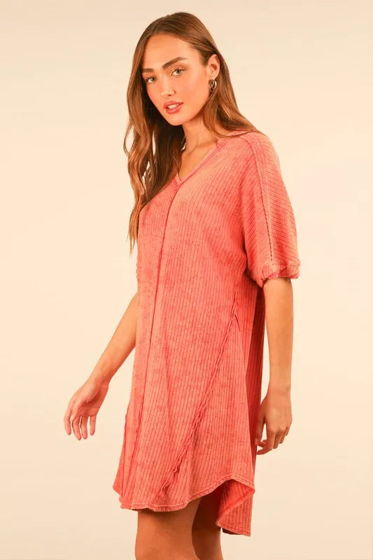 Plus Size Mineral Washed Ribbed Knit Mini Dress - Tigbul's Variety Fashion Shop