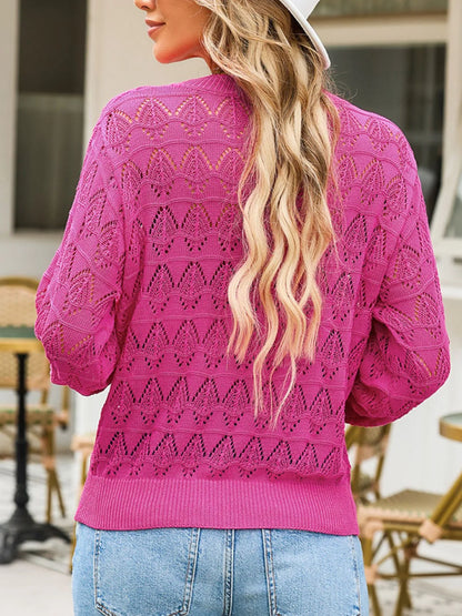 Openwork Button Up Cardigan - Tigbul's Variety Fashion Shop