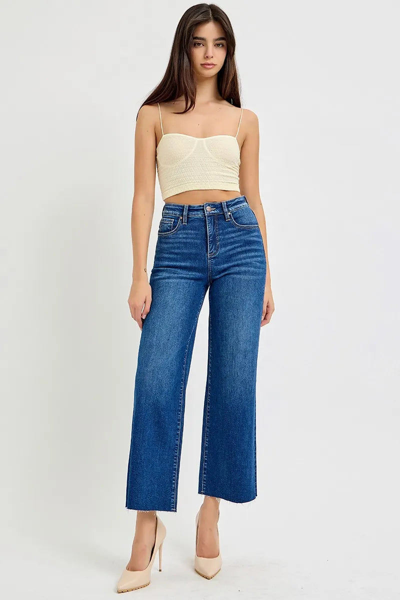 RISEN Full Size Tummy Control High Rise Wide Crop Jeans Plus Size - Tigbul's Variety Fashion Shop