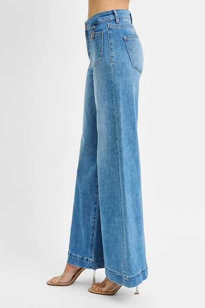 RISEN Full Size Mid Rise Wide Front Patch Pocket Jeans Plus Size - Tigbul's Variety Fashion Shop