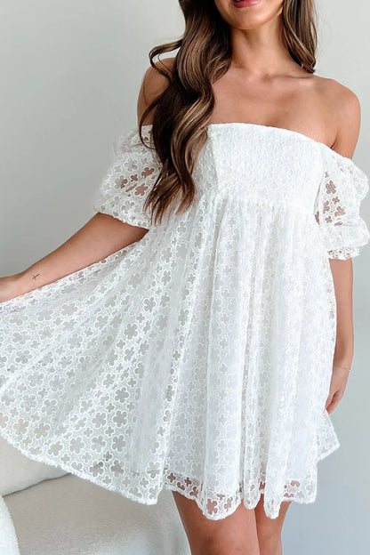 Lace Puff Sleeve Empire Waist Mini Dress - Tigbul's Variety Fashion Shop