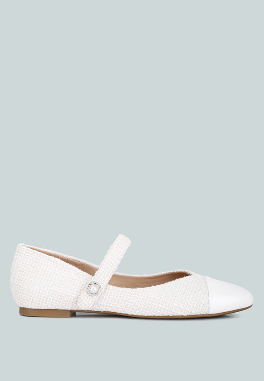 Albi Patent Toe Cap Tweed Mary Janes In White - Tigbul's Variety Fashion Shop
