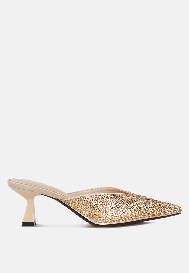 Aldora Rhinestones Embellished Satin Mules - Tigbul's Variety Fashion Shop