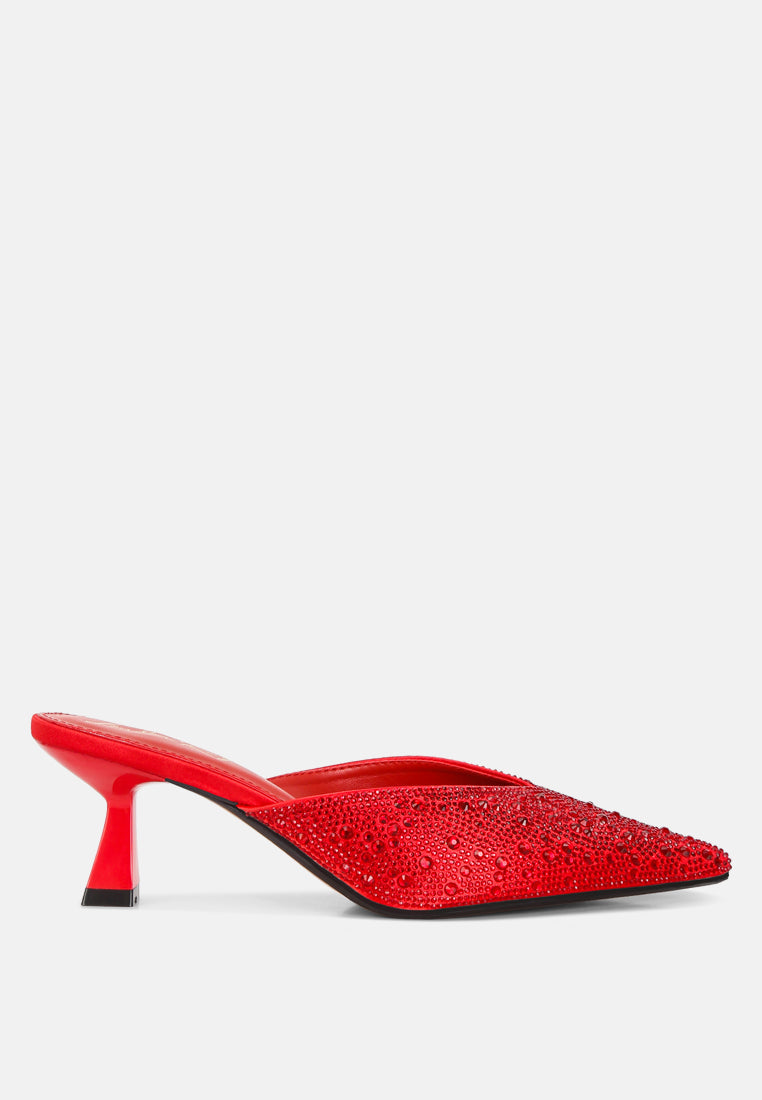 Aldora Rhinestones Embellished Satin Mules - Tigbul's Variety Fashion Shop