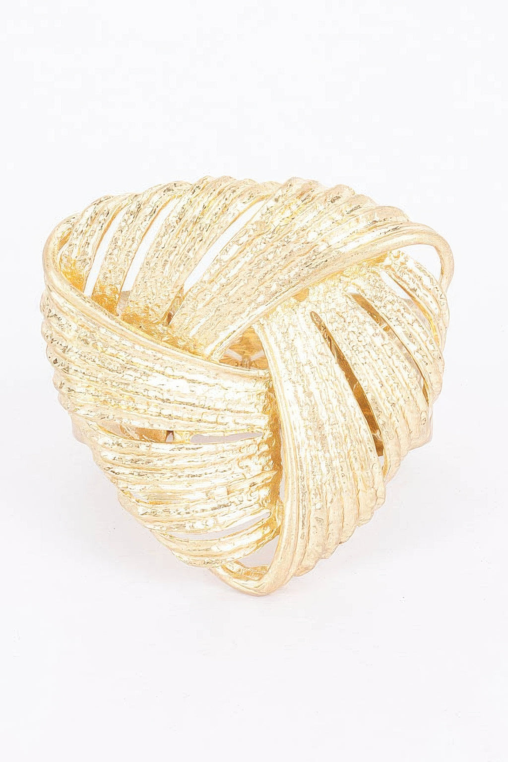 Alloy casting stretch bracelet in gold, ridged interwoven band design
