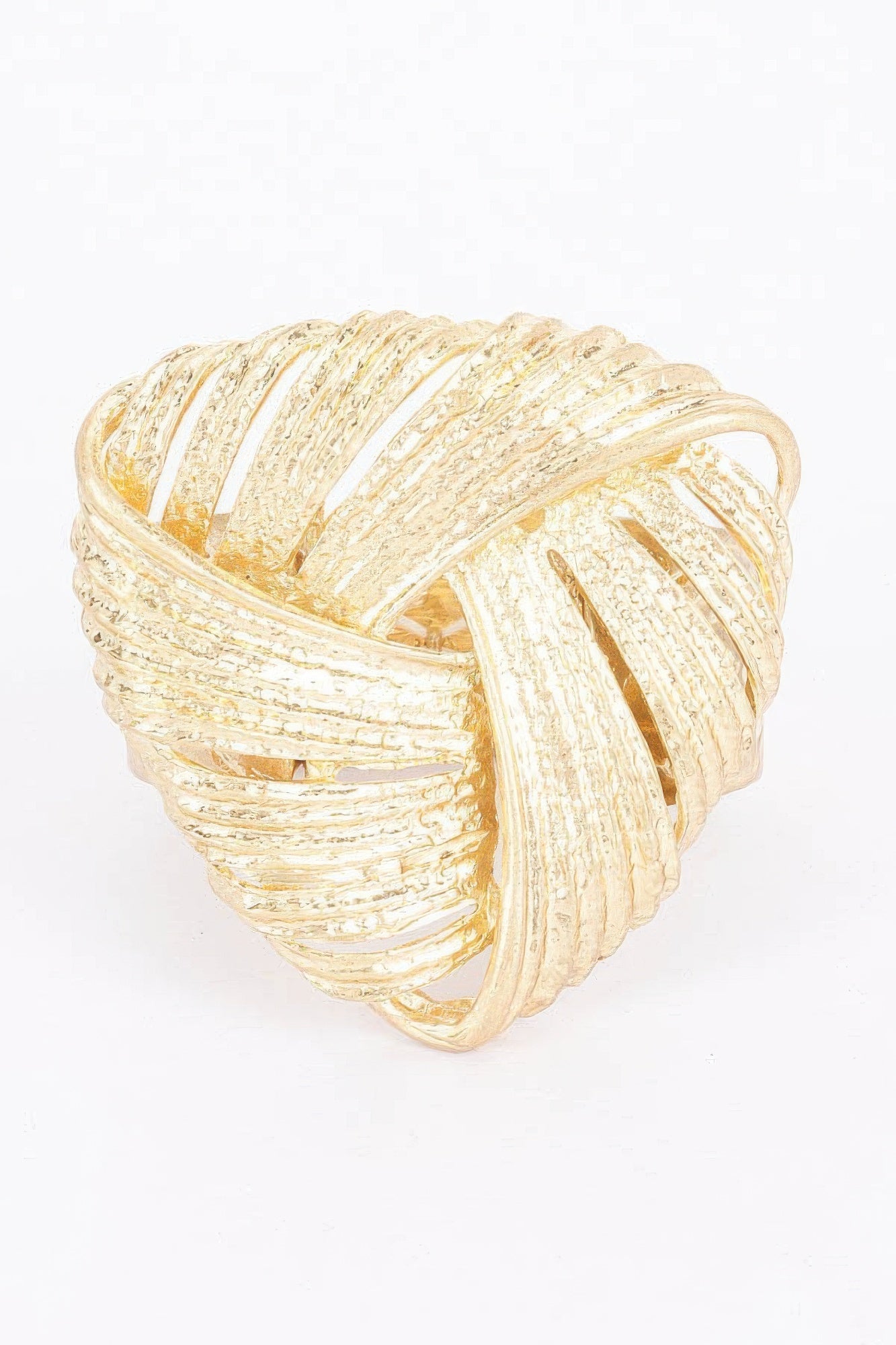 Alloy casting stretch bracelet in gold, ridged interwoven band design