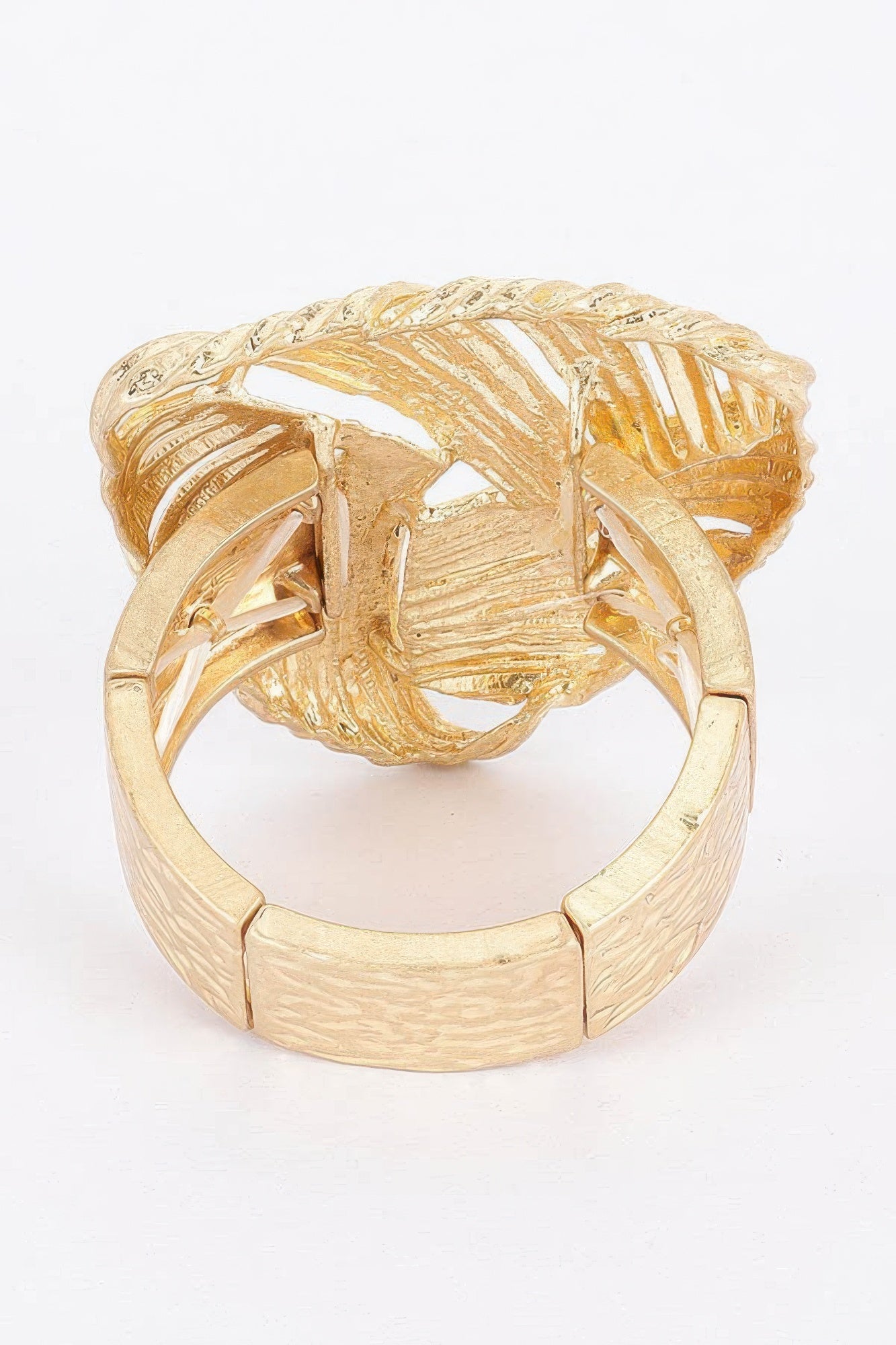 Gold stretch bracelet with bold woven-like ridged top and open center