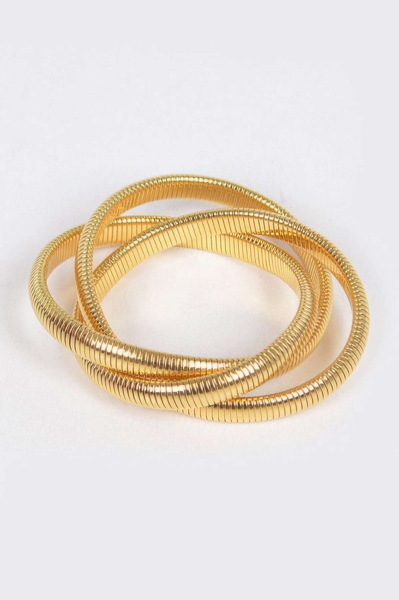 Triple Stretch Chain Bracelet in gold tone, stacked coiled chains