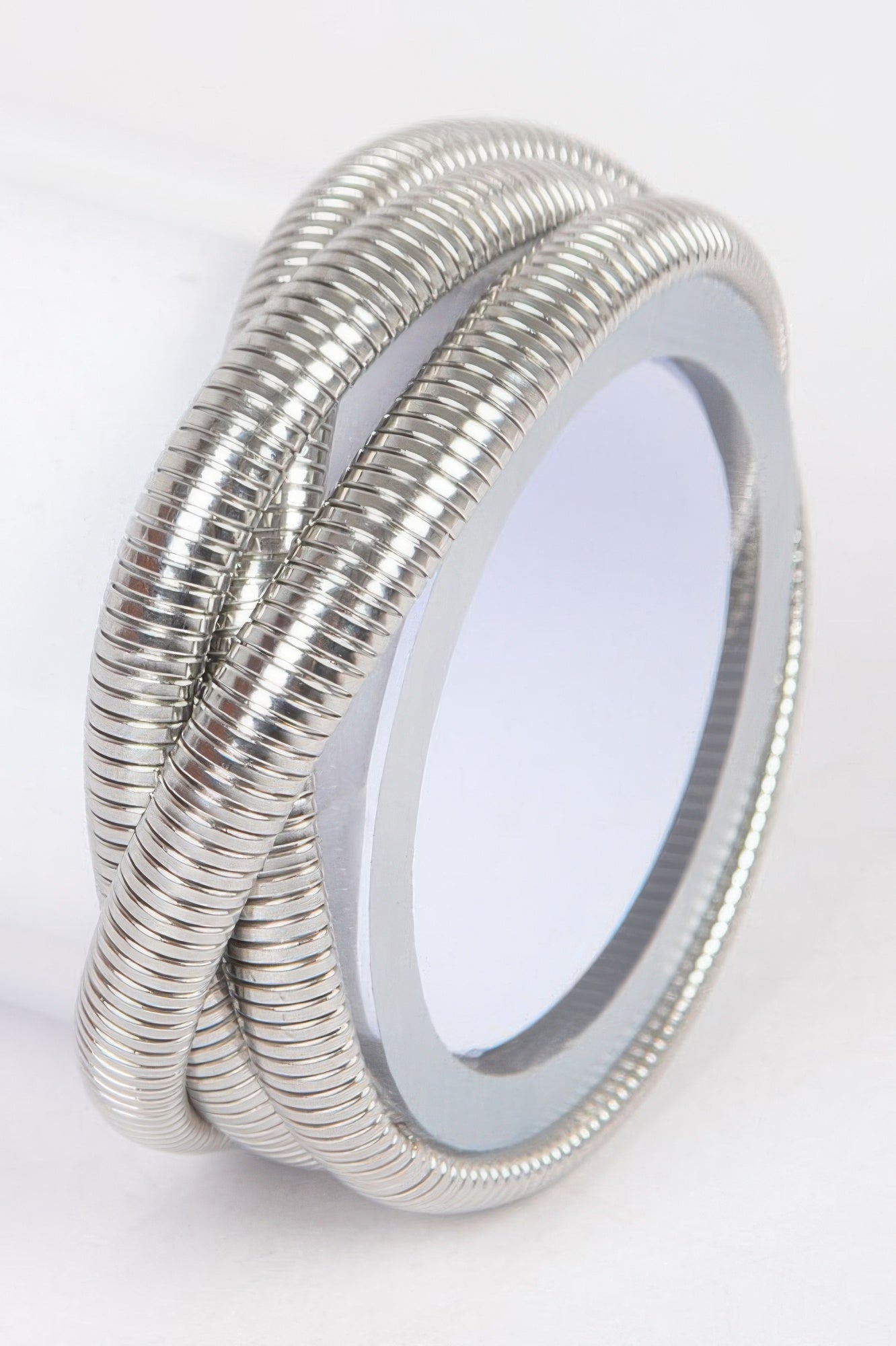 Triple Stretch Chain Bracelet, silver tone coiled bangle with triple layers