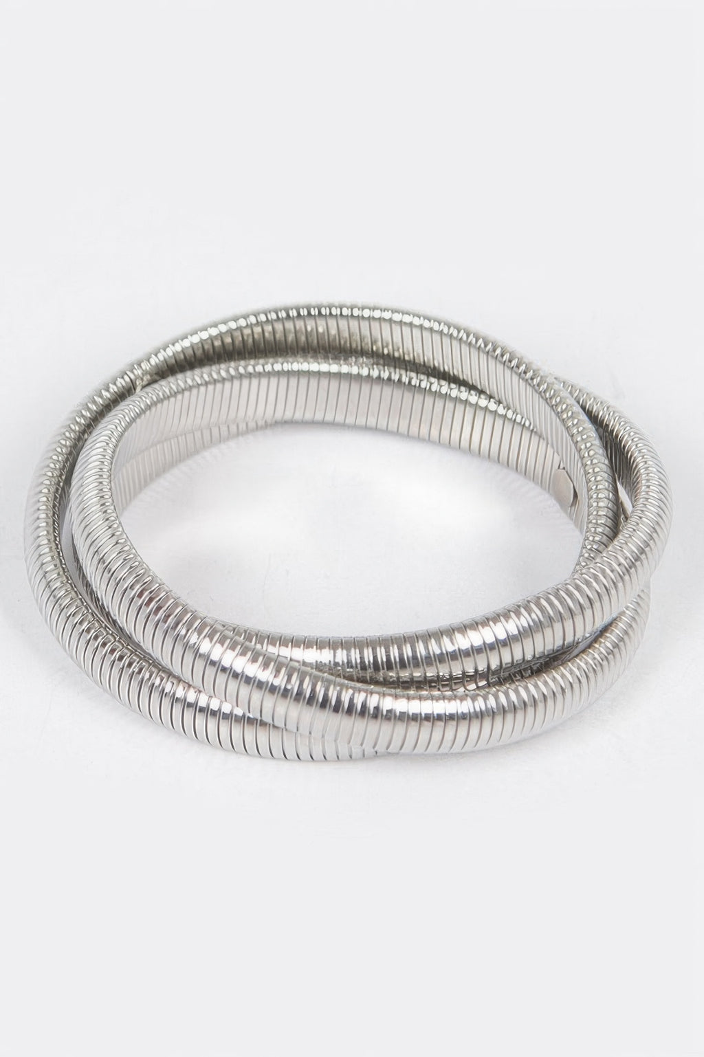 Triple Stretch Chain Bracelet in silver tone, smooth coiled stack design