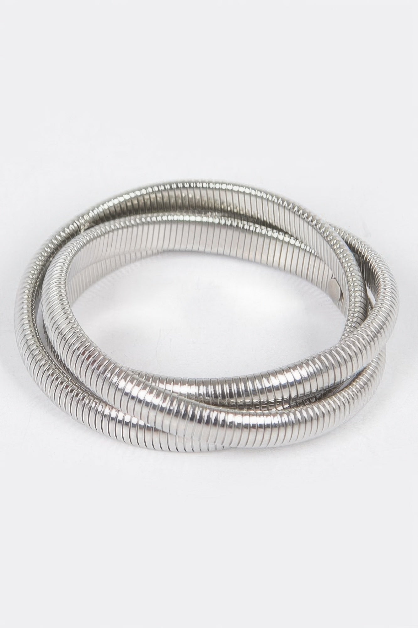 Triple Stretch Chain Bracelet in silver tone, smooth coiled stack design