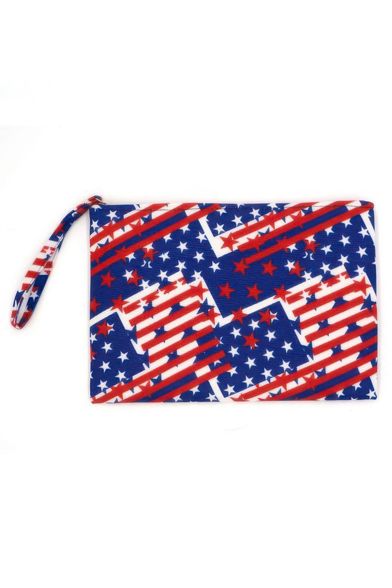 American Flag Pouch with stars-and-stripes fabric, drawstring wrist strap, multicolor