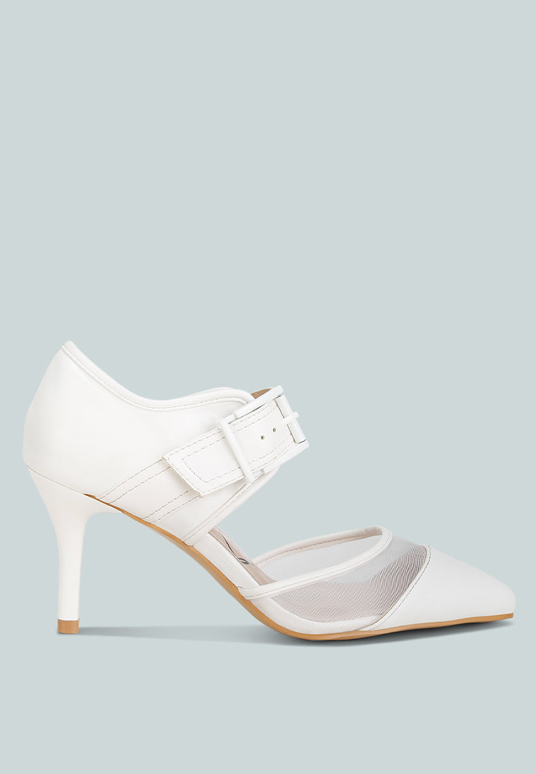 Aneri buckle detail pump sandals, white, closed toe with adjustable ankle strap