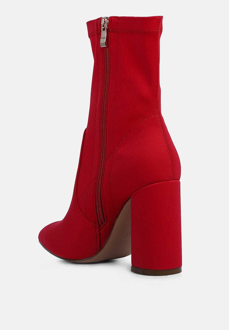 Ankle Lycra Block Heeled Boots