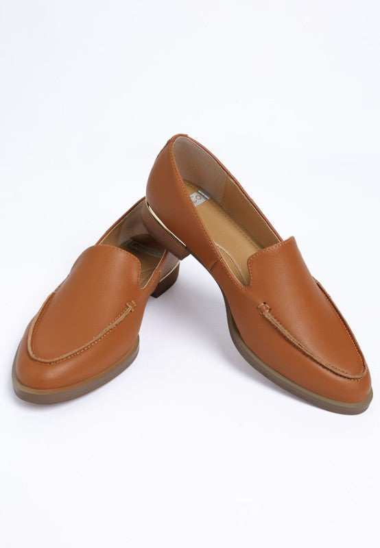 Anna suede leather loafers, tan suede penny-style loafer with contrast stitching