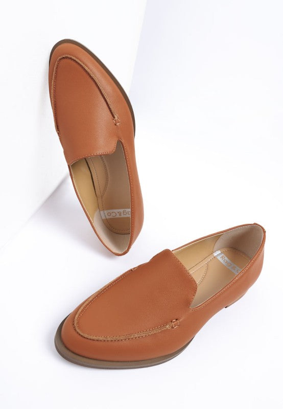 Anna suede leather loafers, tan suede loafers with moc toe and low profile sole