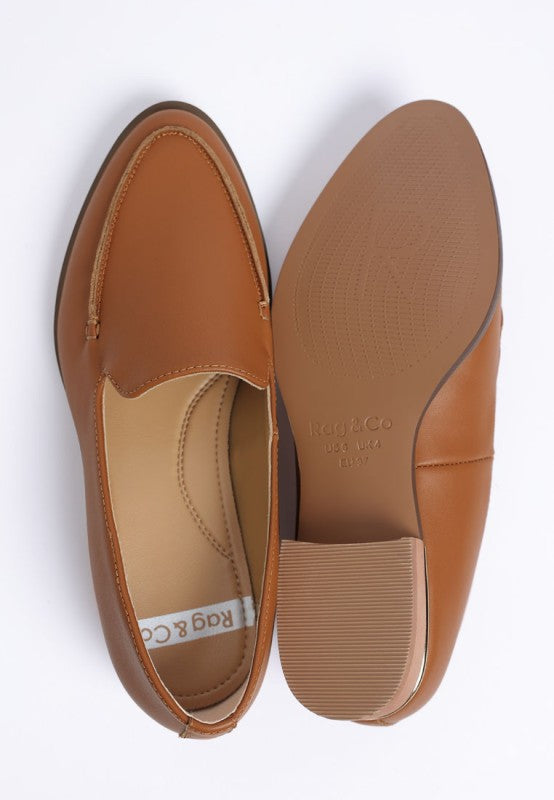 Anna suede leather loafers, tan color pair showing interior lining and ribbed outsole
