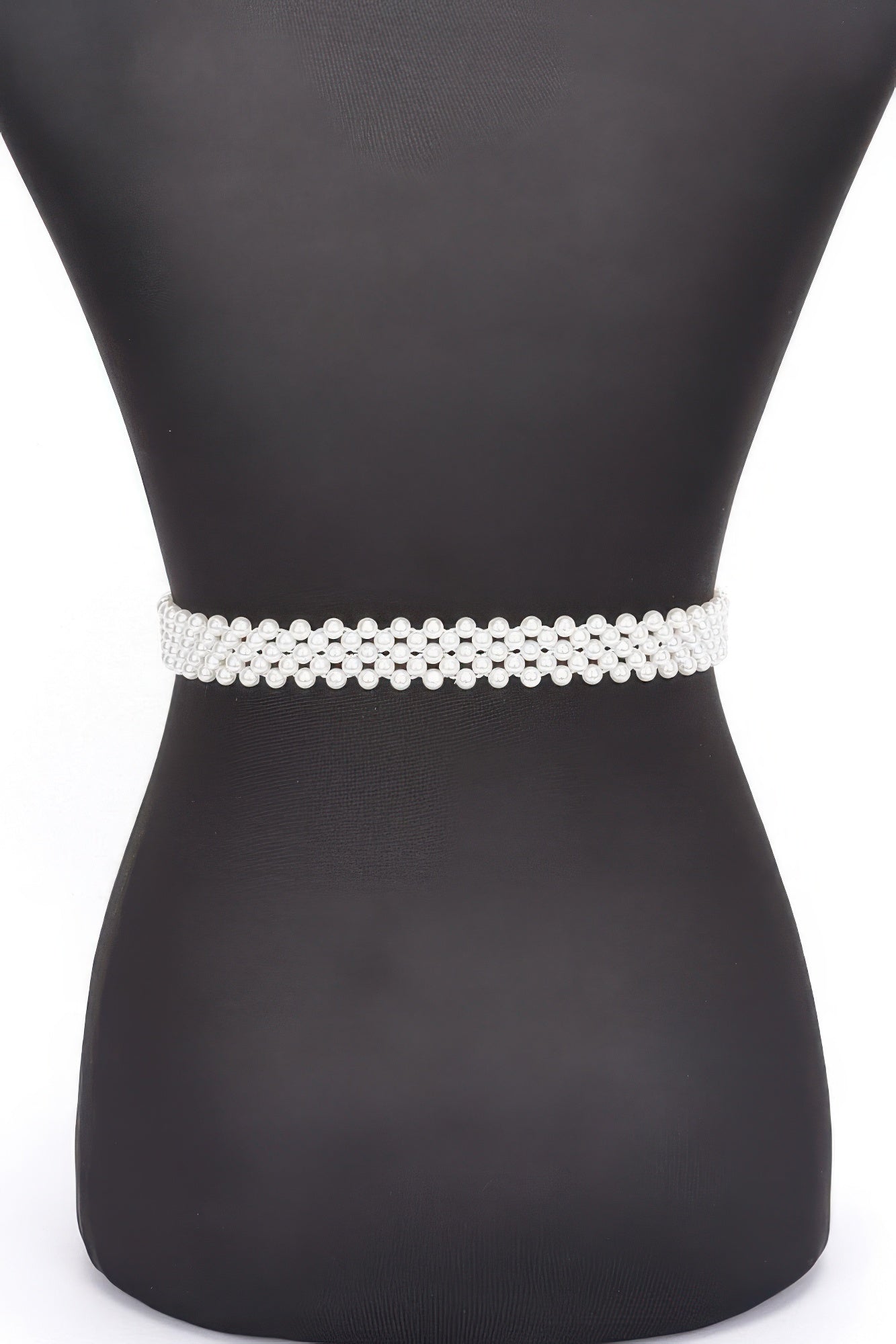 White faux pearl stretch belt band