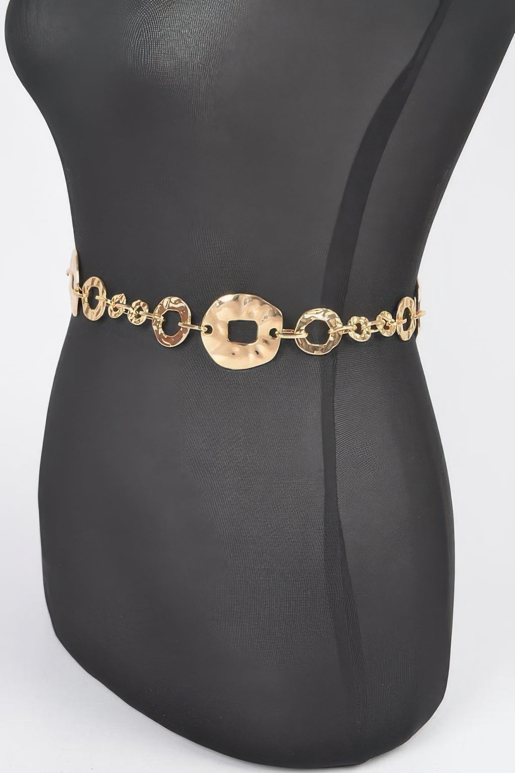 Hammered metal chain belt, gold-toned chain with large hammered center plate