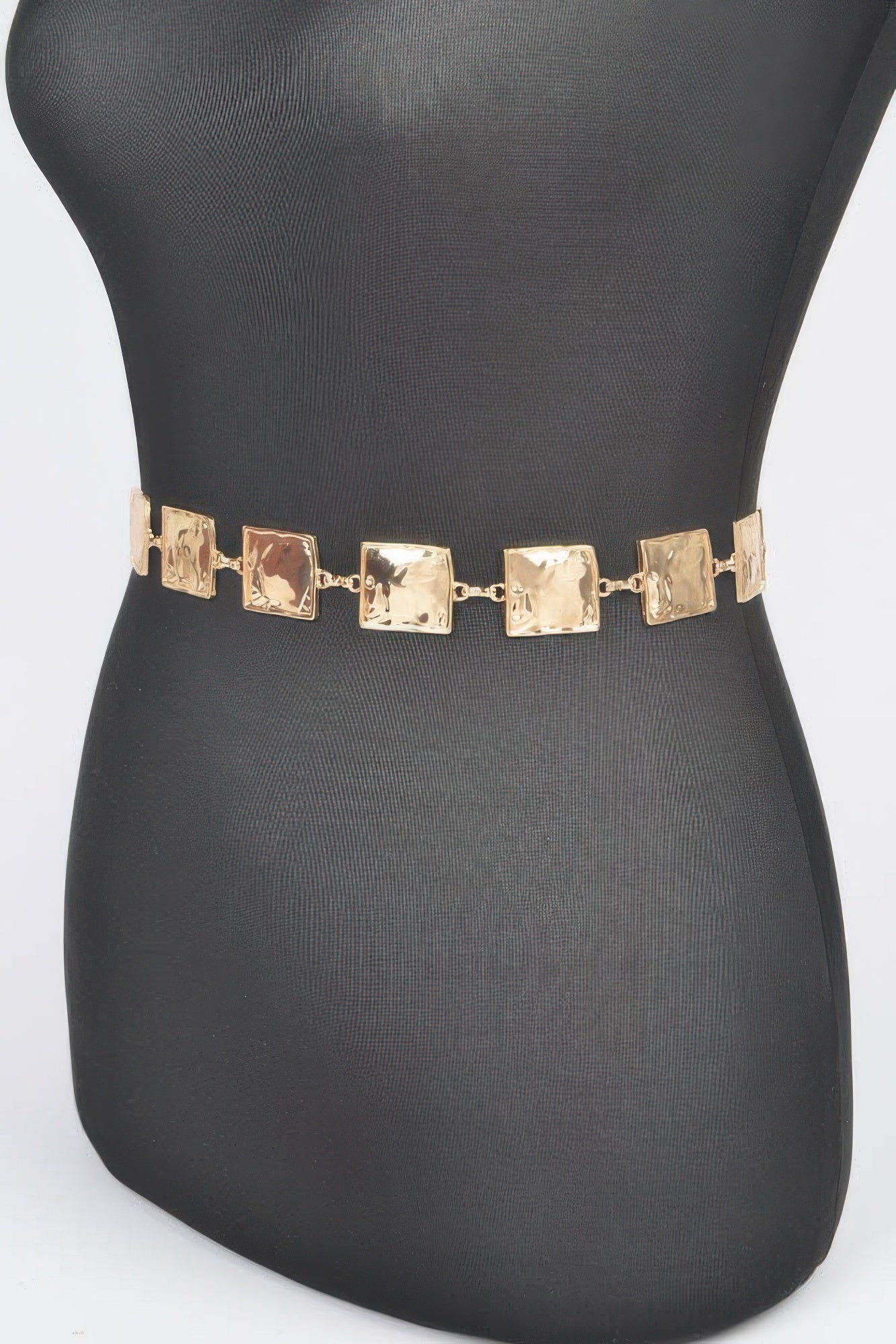 Hammered square chain belt, gold-toned square center panels with small link chain