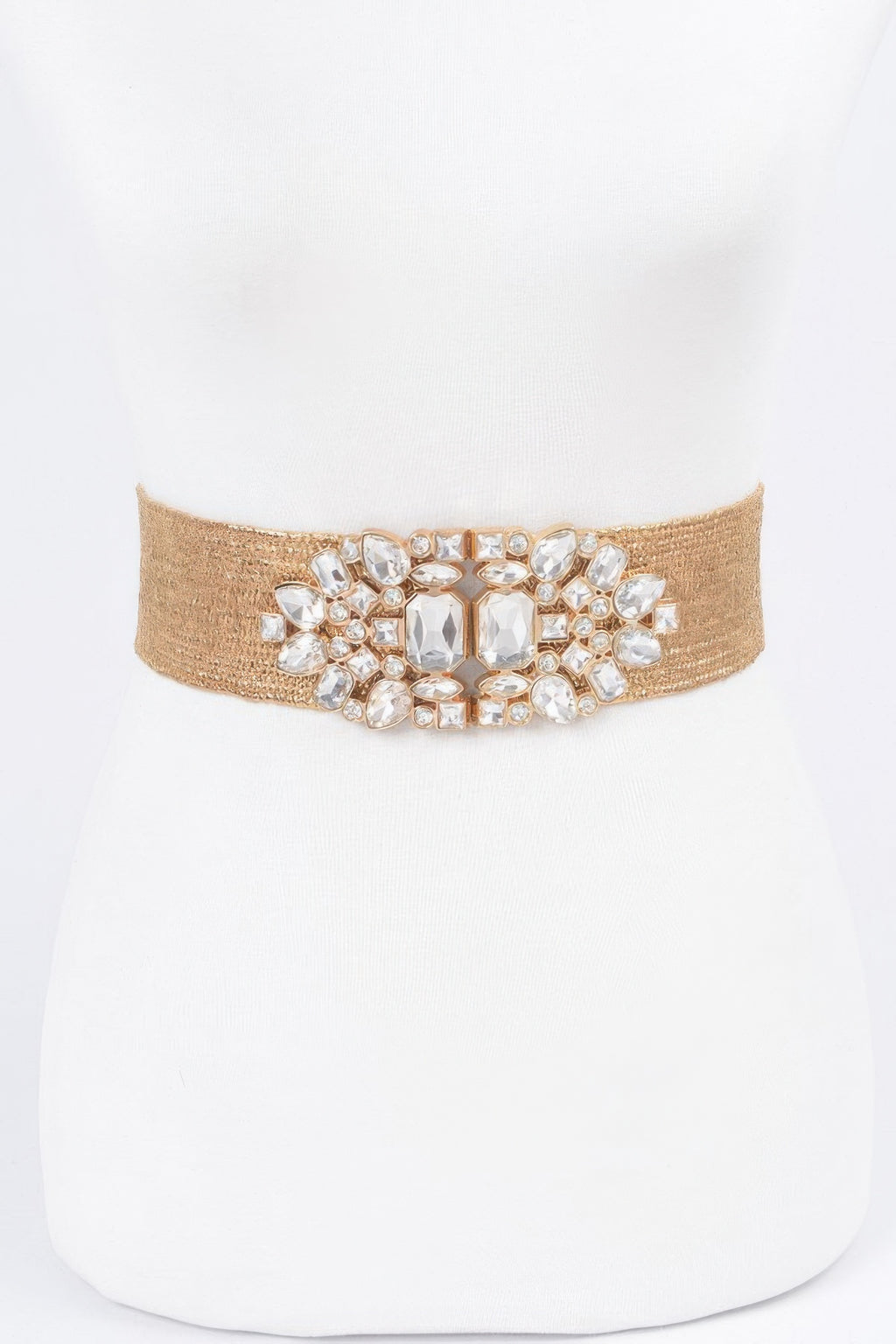 Goldfarbener Strohbelt mit großem Strass-Cluster vorne