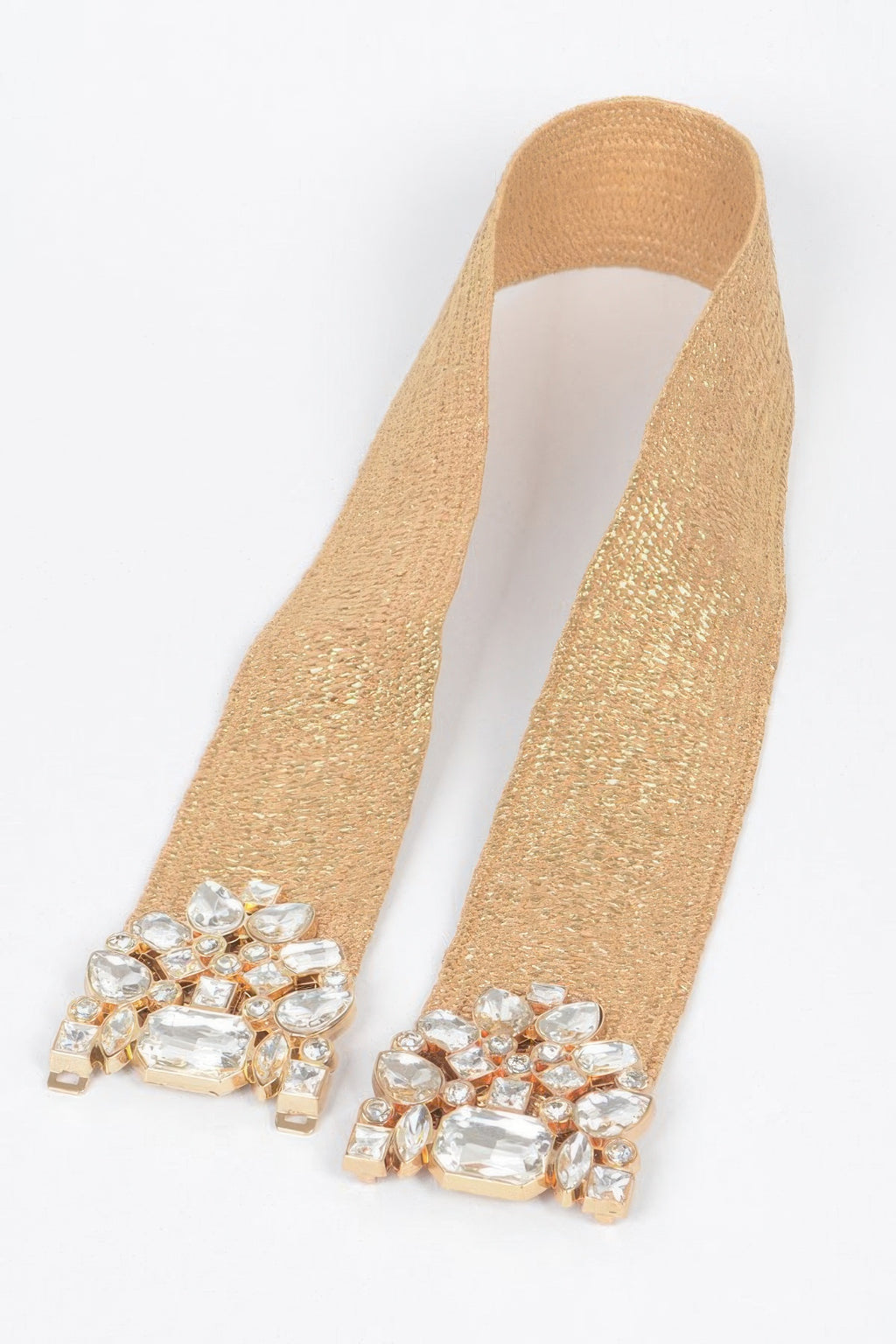 Goldfarbener Strohbelt mit Strass-Ornament an beiden Enden