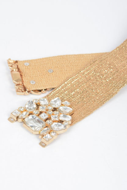 Multi Stone Metallic Straw Stretch Belt - Tigbul's Variety Fashion Shop