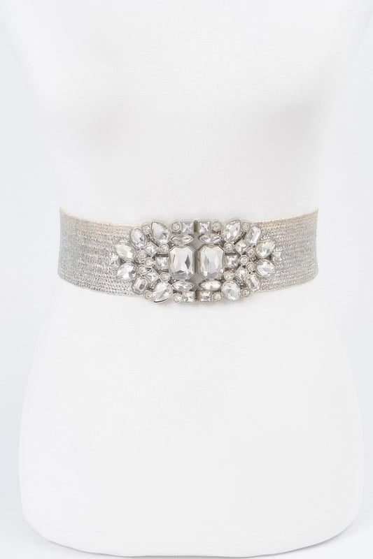 Multi Stone Metallic Straw Stretch Belt - Tigbul's Variety Fashion Shop
