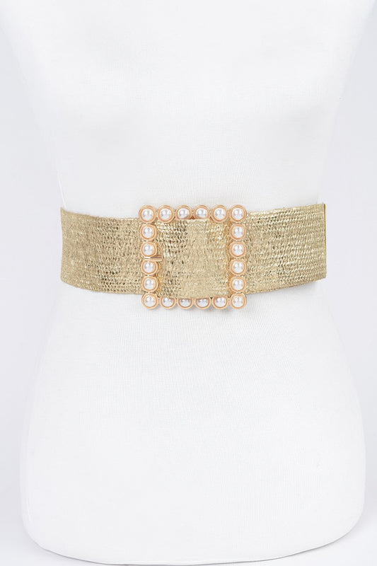 Wide Pearl Buckle Elastic Belt - Tigbul's Variety Fashion Shop