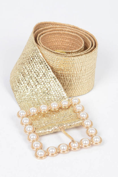 Wide Pearl Buckle Elastic Belt - Tigbul's Variety Fashion Shop