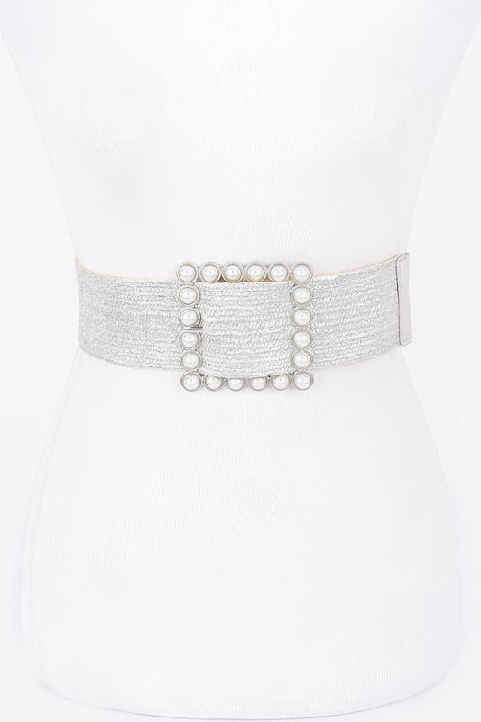 Wide Pearl Buckle Elastic Belt - Tigbul's Variety Fashion Shop