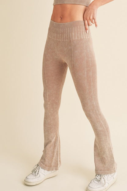 Women's Stone Washed Ribbed Yoga Pants - Tigbul's Variety Fashion Shop