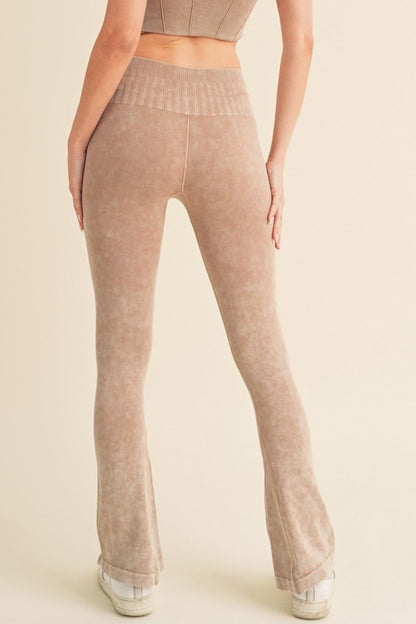 Women's Stone Washed Ribbed Yoga Pants - Tigbul's Variety Fashion Shop